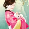 Asian Girl And Her Cat Paint By Numbers