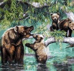 Bear Mom With Her Babies Paint By Numbers