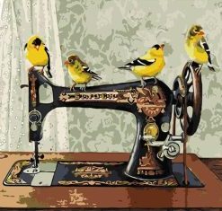Bird On Sewing Machine Paint By Numbers