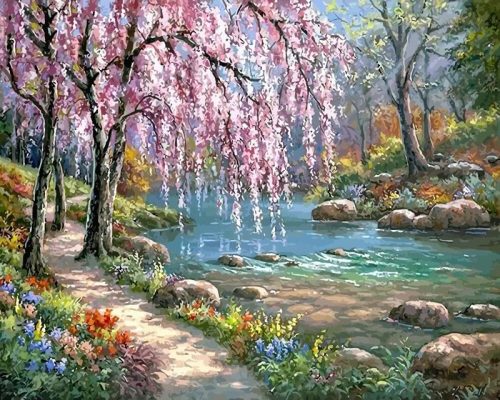 Blossom Tree River Paint By Numbers