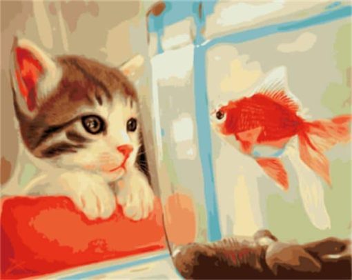 Cat and Red Fish Paint By Numbers