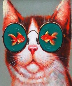 Cat with Fish Glasses Paint By Numbers