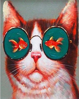 Cat with Fish Glasses Paint By Numbers