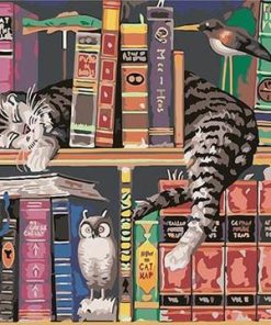 Cats on Bookshelves Paint By Numbers