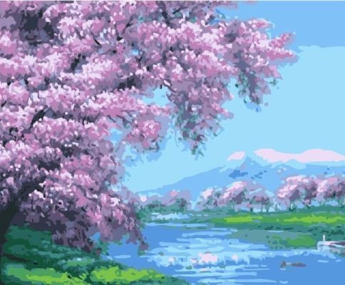 Cherry Blossom River Paint By Numbers