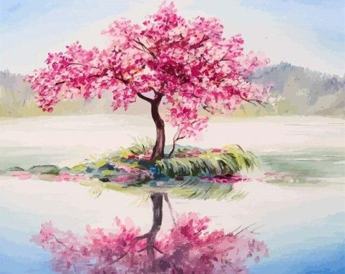 Cherry Tree on Lake Paint By Numbers