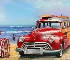 Classic Car on Beach Paint By Numbers