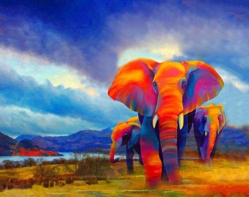 Colored Elephants paint by numbers