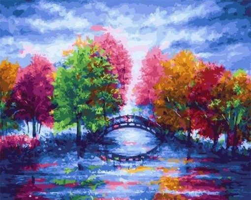 Colorful Trees on Bridge Paint By Numbers