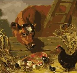 Cow and Chickens Paint By Numbers