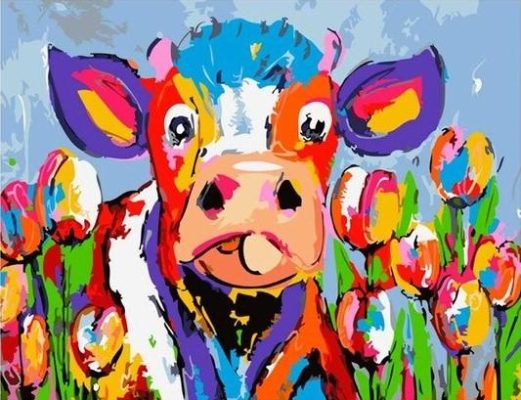 Cow in Flower Field Paint By Numbers