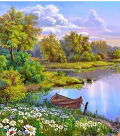 Daisies Lake Scenery Paint By Numbers