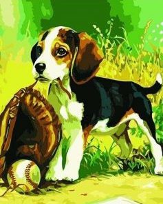 Dog Playing Baseball Paint By Numbers