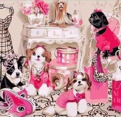 Dogs in Pink Dresses Paint By Numbers