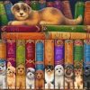 Dogs on Bookshelves Paint By Numbers