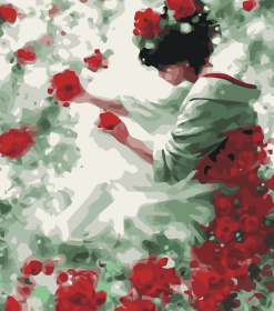 Japanese Girl Red Flowers Paint By Numbers