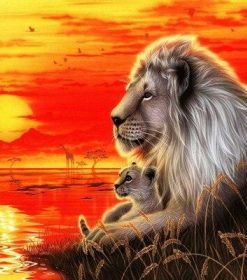 Lion King and His Cub at Sunset Paint By Numbers
