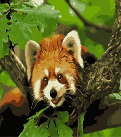 Little Red Panda on a Branch Paint By Numbers