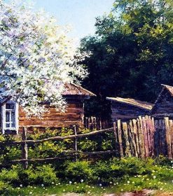 Log Cabin In Almond Trees Paint By Numbers