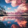 Pink Clouds in Lake Water Paint By Numbers
