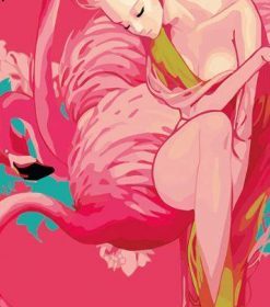 Pink Flamingo With a Girl Paint By Numbers
