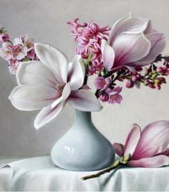 Pink and White Flower Vase Paint By Numbers