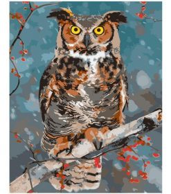 Plum Owl on a Branch Paint By Numbers