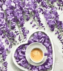 Purple Flower And a Cup Of Coffee Paint By Numbers