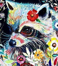 Raccoon Portrait Made of Flowers Paint By Numbers