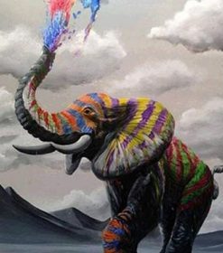 Rainbow Elephant Playing Paint By Numbers