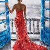 Red Gown Girl on Window Paint By Numbers