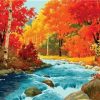 River Flows in Autumn Forest Paint By Numbers