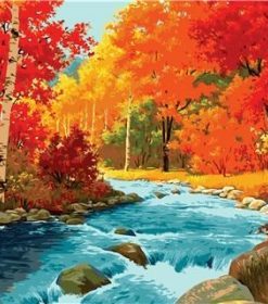 River Flows in Autumn Forest Paint By Numbers