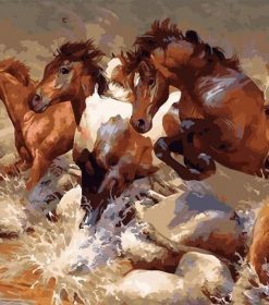 Running Horses In Water Paint By Numbers