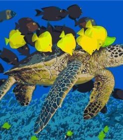 Sea Turtle and Yellow Fish Paint By Numbers