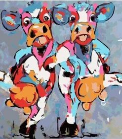 Two Colorful Cows Dancing Paint By Numbers