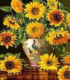 Vase of Sunflowers on Wooden Table Paint By Numbers