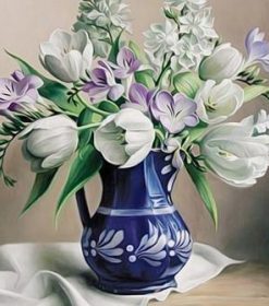 White Flowers In A Vase Paint By Numbers