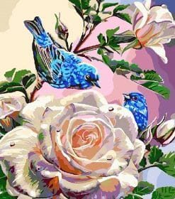 White Rose and Blue Birds Paint By Numbers