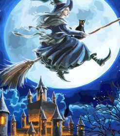 Witch Flying in the Moon Paint By Numbers