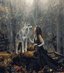 Woman With Wolf of the Forest Paint By Numbers