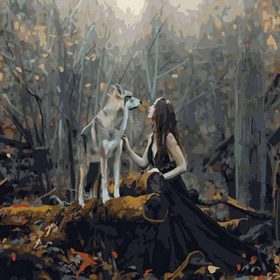 Woman With Wolf of the Forest Paint By Numbers