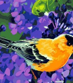 Yellow Bird Purple Flowers Paint By Numbers