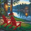 Red Chairs By Lake paint by numbers