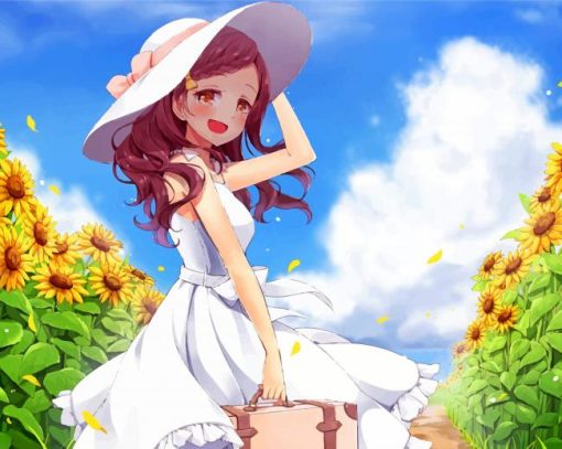 Anime Girl In Sunflower Field Paint by numbers