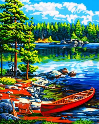 Canoe By Lake Paint by numbers