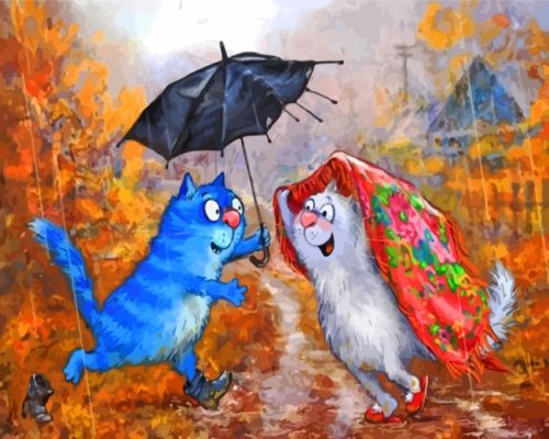 Cats In Rain Paint by numbers