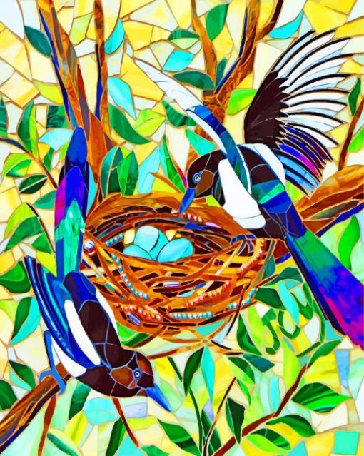 Msaic Magpie Birds Paint by numbers