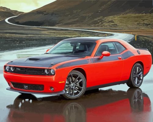 Black And Red Dodge Challenger Scat Paint By Numbers