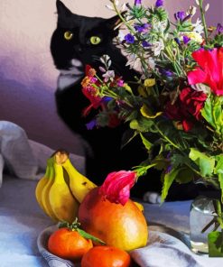 Black Cats And Flowers With Fruits Paint By Number